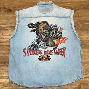 2012 Sturgis Bike Week Denim Sleeveless Cutoff Bison Graphics Sz XL‎